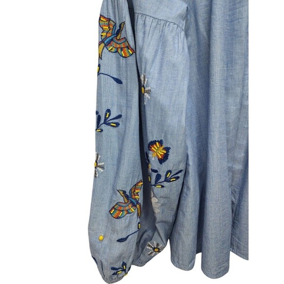 Crown & Ivy Embroidered Boho Peasant Blouse Blue Floral Butterfly Tassel Women’s - Picture 7 of 9